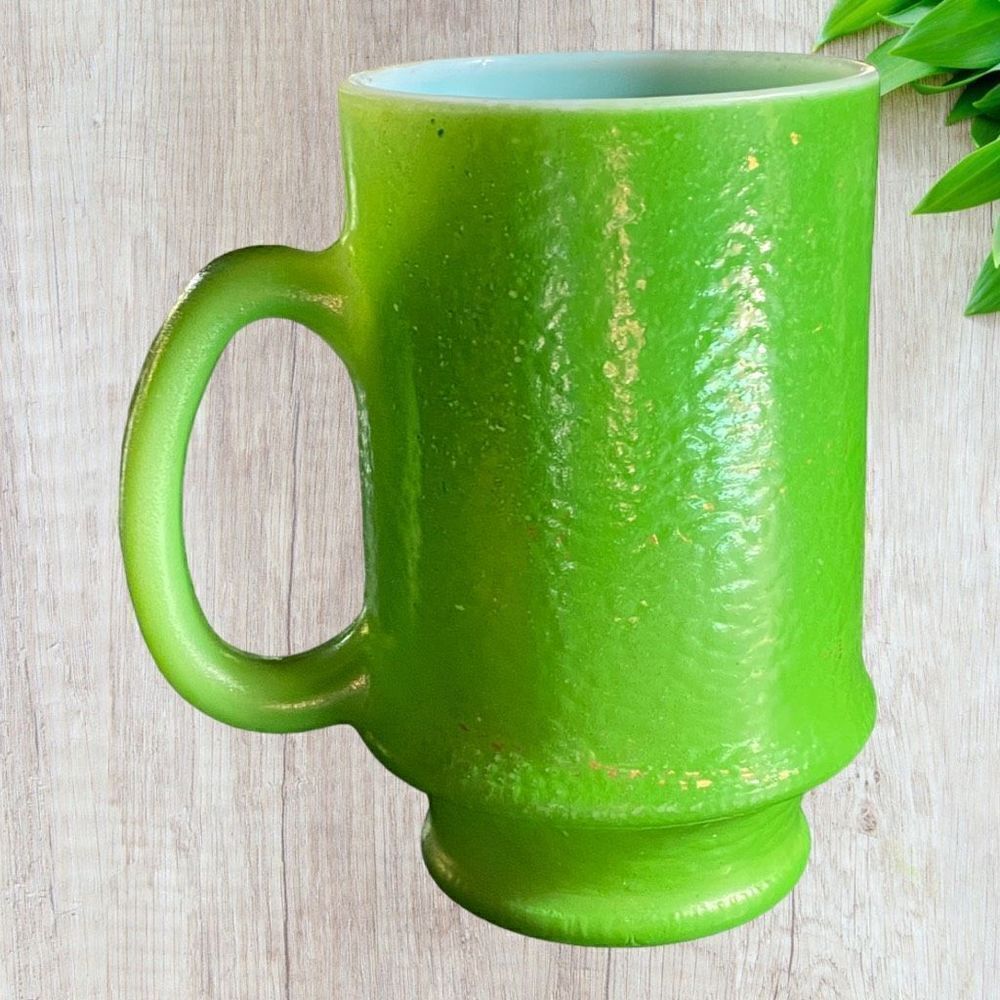 Vintage Hazel Atlas Green Milk Glass Pedestal Coffee Mug